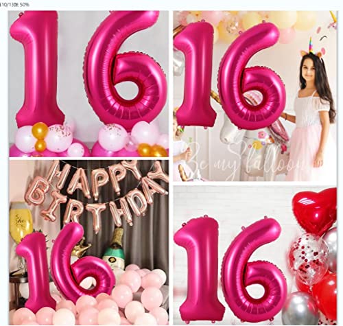 40 Inch Hot Pink 16 Number Balloons Big Giant Jumbo Bright Pink Number Balloon Large Foil Mylar Helium Dark Pink Digital Balloon Sweet 16th Birthday Anniversary Party Decorations Supplies for Girls