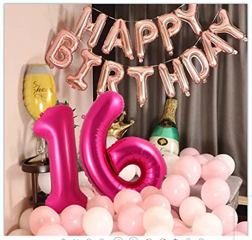 40 Inch Hot Pink 16 Number Balloons Big Giant Jumbo Bright Pink Number Balloon Large Foil Mylar Helium Dark Pink Digital Balloon Sweet 16th Birthday Anniversary Party Decorations Supplies for Girls