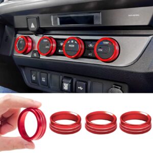 jkcover interior decorated button knob covers compatible with toyota tacoma 2023 2022 2021 2020 2019 2018 2017 2016, 4wd temp air conditioner ac switch audio cd aluminum alloy knob ring (red,4pcs)