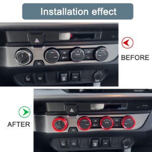 JKCOVER Interior Decorated Button Knob Covers Compatible with Toyota Tacoma 2023 2022 2021 2020 2019 2018 2017 2016, 4WD Temp Air Conditioner AC Switch Audio CD Aluminum Alloy Knob Ring (Red,4pcs)