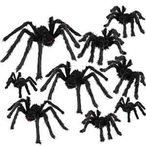 9pcs giant spider outdoor halloween decorations realistic large scary spider props scary giant spider halloween decorations for outside yard garden lawn party (9 pcs giant spider)