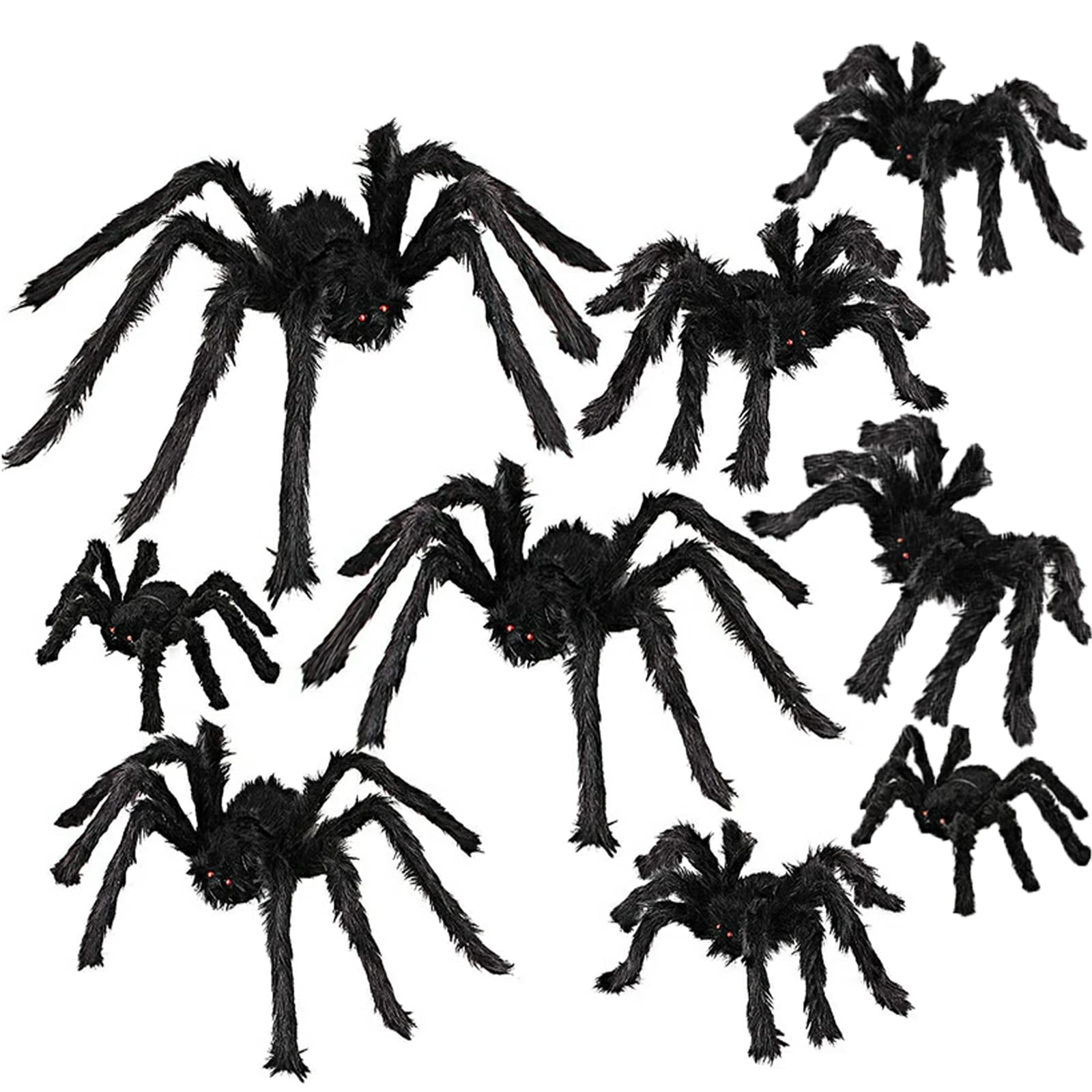 9PCS Giant Spider Outdoor Halloween Decorations Realistic Large Scary Spider Props Scary Giant Spider Halloween Decorations for Outside Yard Garden Lawn Party (9 PCS Giant Spider)