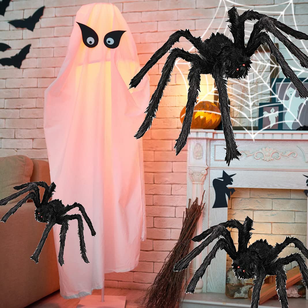 9PCS Giant Spider Outdoor Halloween Decorations Realistic Large Scary Spider Props Scary Giant Spider Halloween Decorations for Outside Yard Garden Lawn Party (9 PCS Giant Spider)