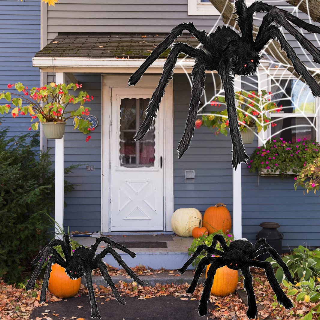 9PCS Giant Spider Outdoor Halloween Decorations Realistic Large Scary Spider Props Scary Giant Spider Halloween Decorations for Outside Yard Garden Lawn Party (9 PCS Giant Spider)
