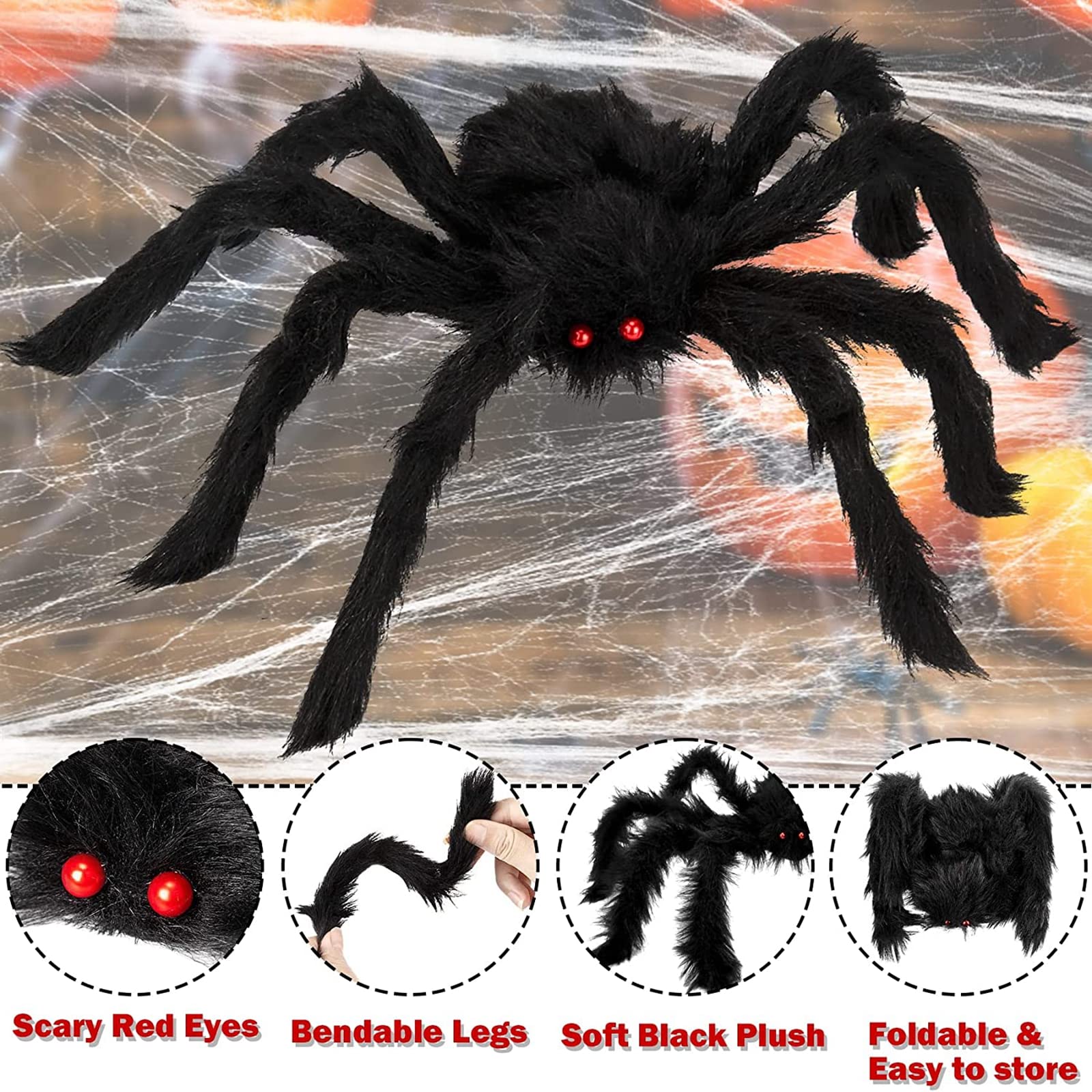 9PCS Giant Spider Outdoor Halloween Decorations Realistic Large Scary Spider Props Scary Giant Spider Halloween Decorations for Outside Yard Garden Lawn Party (9 PCS Giant Spider)