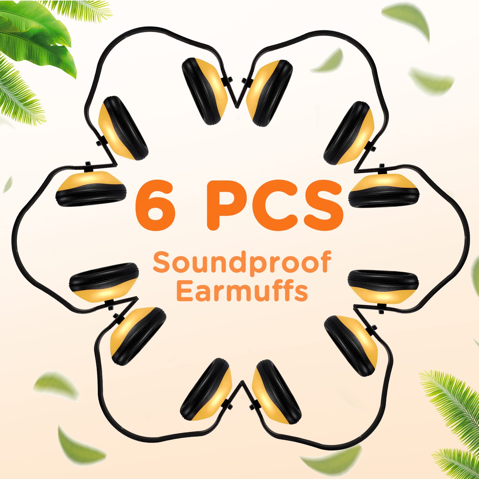 Maitys 6 Pcs Soundproof Earmuffs Hearing Protection Headphones Adjustable Padded Defender Noise Reduction Earplug for Kids (Yellow)