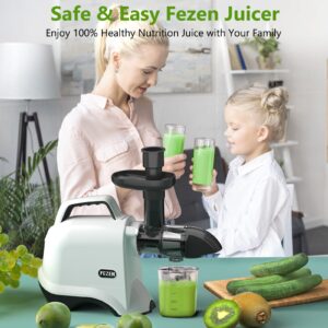 Juicer Machines, Fezen Slow Cold Pressed Juice Extractor for Fruits and Vegetables, 90% Juice Yield, Quiet Motor & Reverse Function, Easy to Clean Masticating Juicer, BPA FREE, with Brush & Recipes