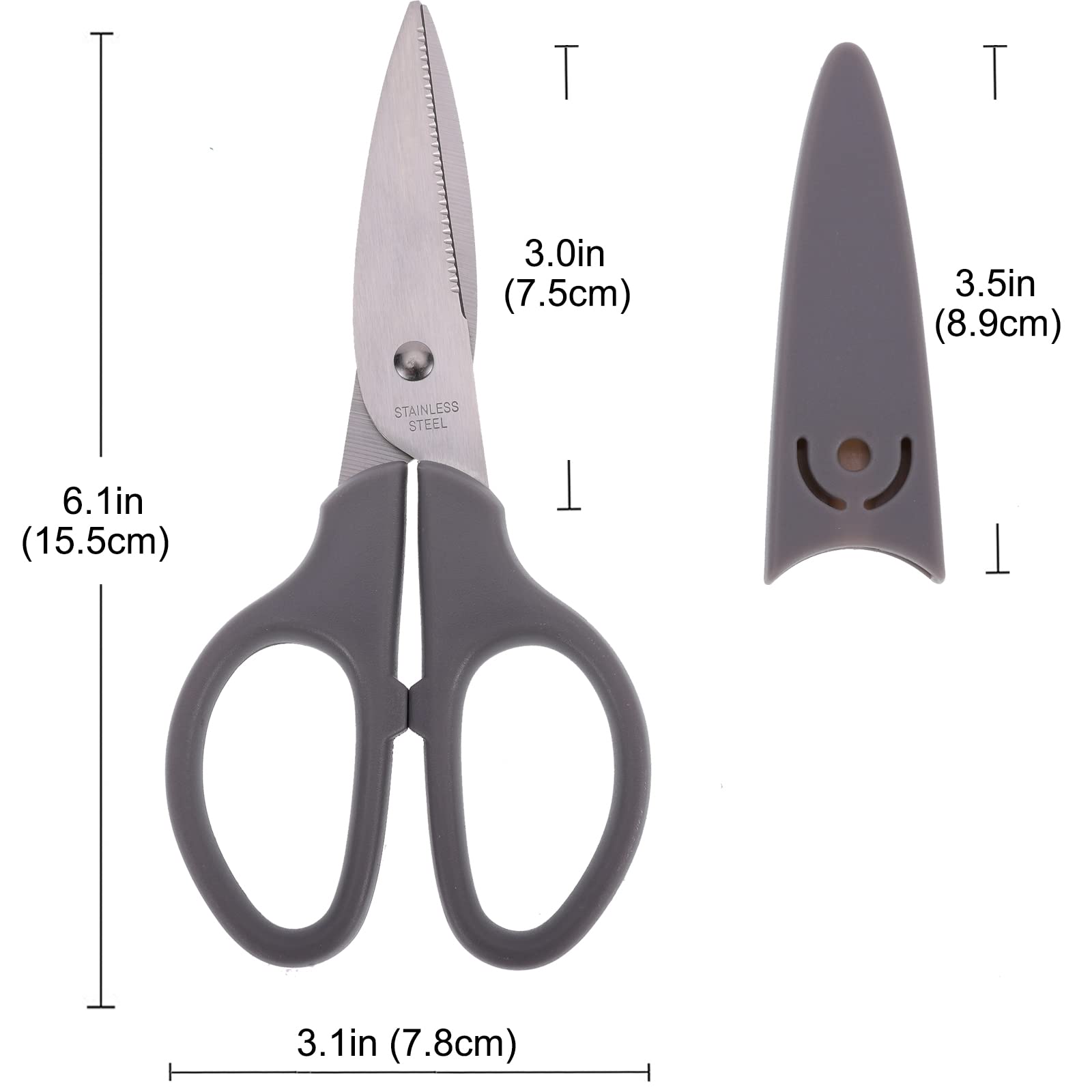 YOUGUOM 6in Multipurpose Scissors, Stainless Steel Sharp Basic Shears for Office Home Household Kitchen School Craft Supplies w/Protective Cover, Comfort Grip Grey