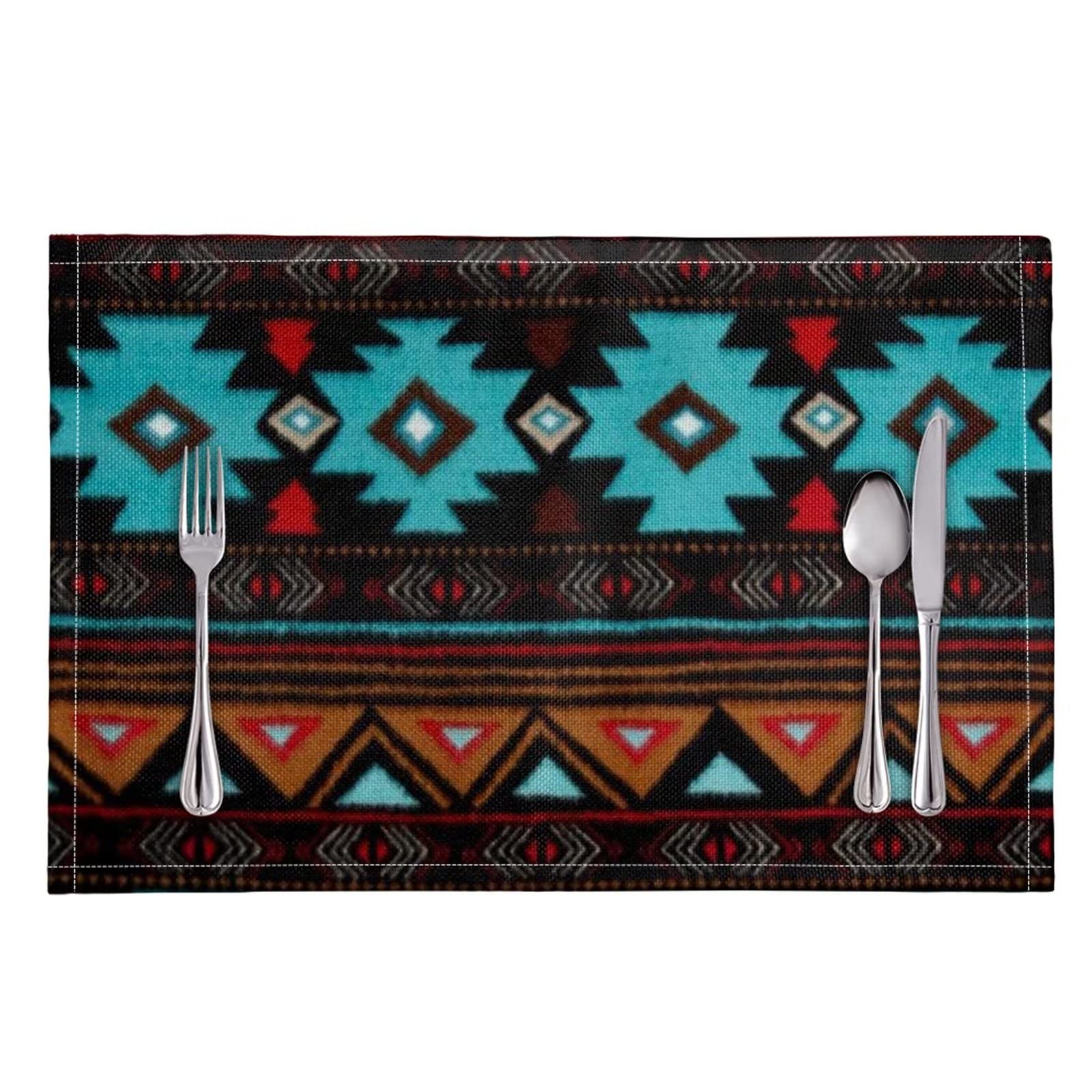 GLENLCWE Tribal Indian American Navajo Aztec Placemats Set of 6 Non Slip Placemats Table Mats Non Slip Table Cover for Home Kitchen Party