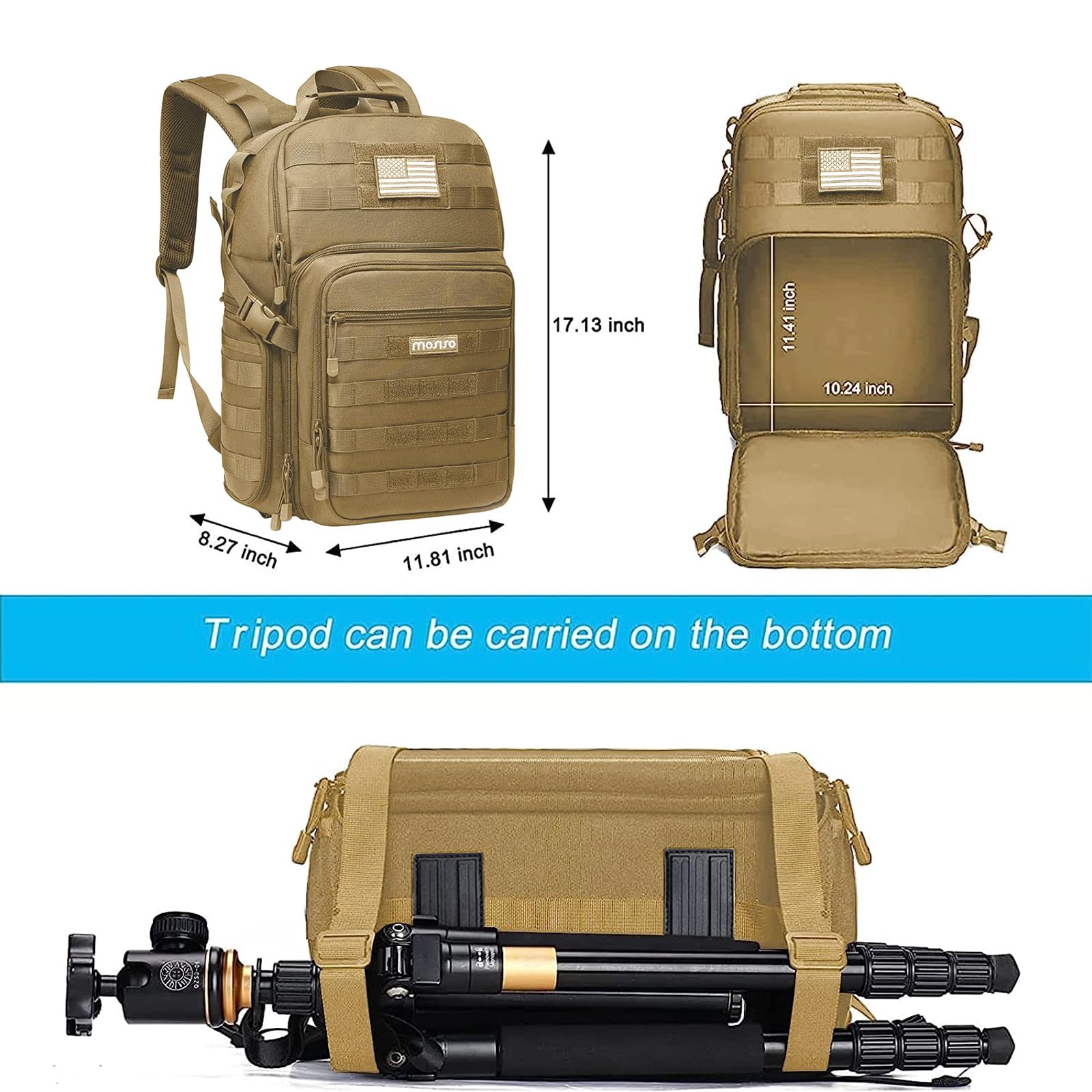 MOSISO Camera Backpack, DSLR/SLR/Mirrorless Tactical Camera Bag Case with Laptop Compartment Compatible with Canon/Nikon/Sony, Khaki
