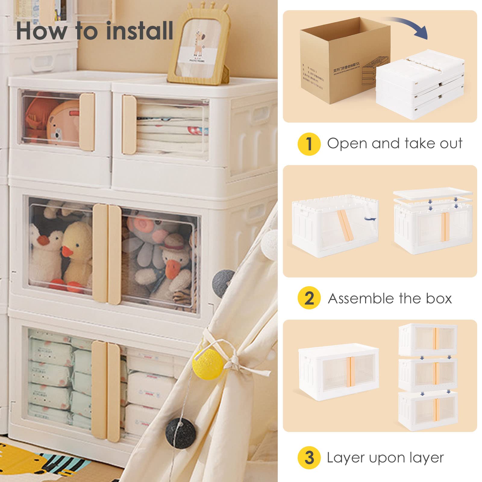 Storage Cabinet Plastic-76Qt/19Gal Baby Clothes Organization and Storage White Stackable Toy Storage with Lids, Collapsible Storage Box with Wheels Plastic Containers Storage Bins