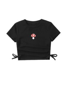 soly hux girl's crop top graphic tee summer drawstring side tie knot hem round neck short sleeve t-shirts black 11-12y