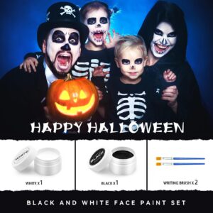 ALNILK Black Face Paint Clown White Makeup, Halloween Cosplay SFX Makeup Black + White Face Body Paint Special Effects Makeup Kit, Oil Based Face Body Paint Face Paint for Art Theater