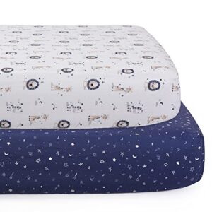 EXPRESSIONS 5 Piece Crib Bedding Set, Safari Includes Reversible Milestone Baby Blanket, 2 Standard Fitted Crib Sheets, Security Blanket & Storage Tote