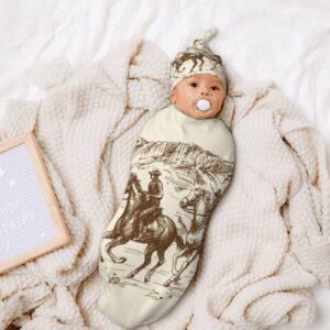 Qwalnely Swaddling Blanket for Baby, Sleeping Sacks, Unisex Baby Stuff with Hat, Western