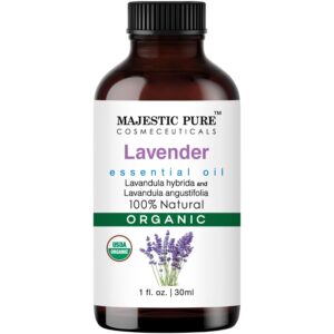 majestic pure lavender usda organic essential oil | 100% organic essential oil for aromatherapy, massage and topical uses | 1 fl. oz