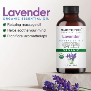 Majestic Pure Lavender USDA Organic Essential Oil | 100% Organic Essential Oil for Aromatherapy, Massage and Topical Uses | 1 fl. Oz