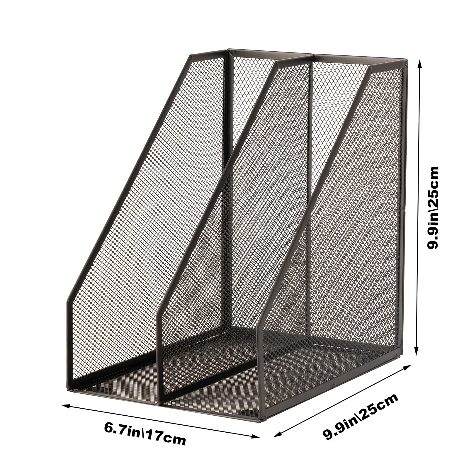 2 Set Magazine Holder Metal Wire, 2 Compartments Mesh File Holder for Desk, Office Desk Accessories Decorative File Box, Black