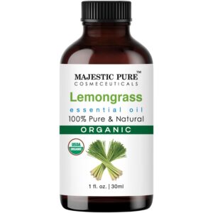 majestic lemongrass usda organic essential oil | 100% organic | premium quality oil for aromatherapy, massage, diy recipes| 1 fl oz