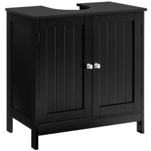 iwell pedestal sink storage cabinet with 2 doors and shelf, under sink cabinet, bathroom sink cabinet with u-shape, black