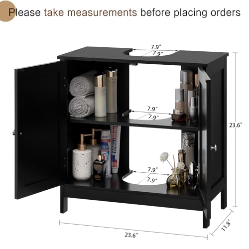 Iwell Pedestal Sink Storage Cabinet with 2 Doors and Shelf, Under Sink Cabinet, Bathroom Sink Cabinet with U-Shape, Black