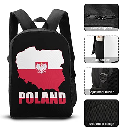 Poland Map Flag Casual Backpack Fashion Shoulder Bags Adjustable Daypack for Work Travel Study