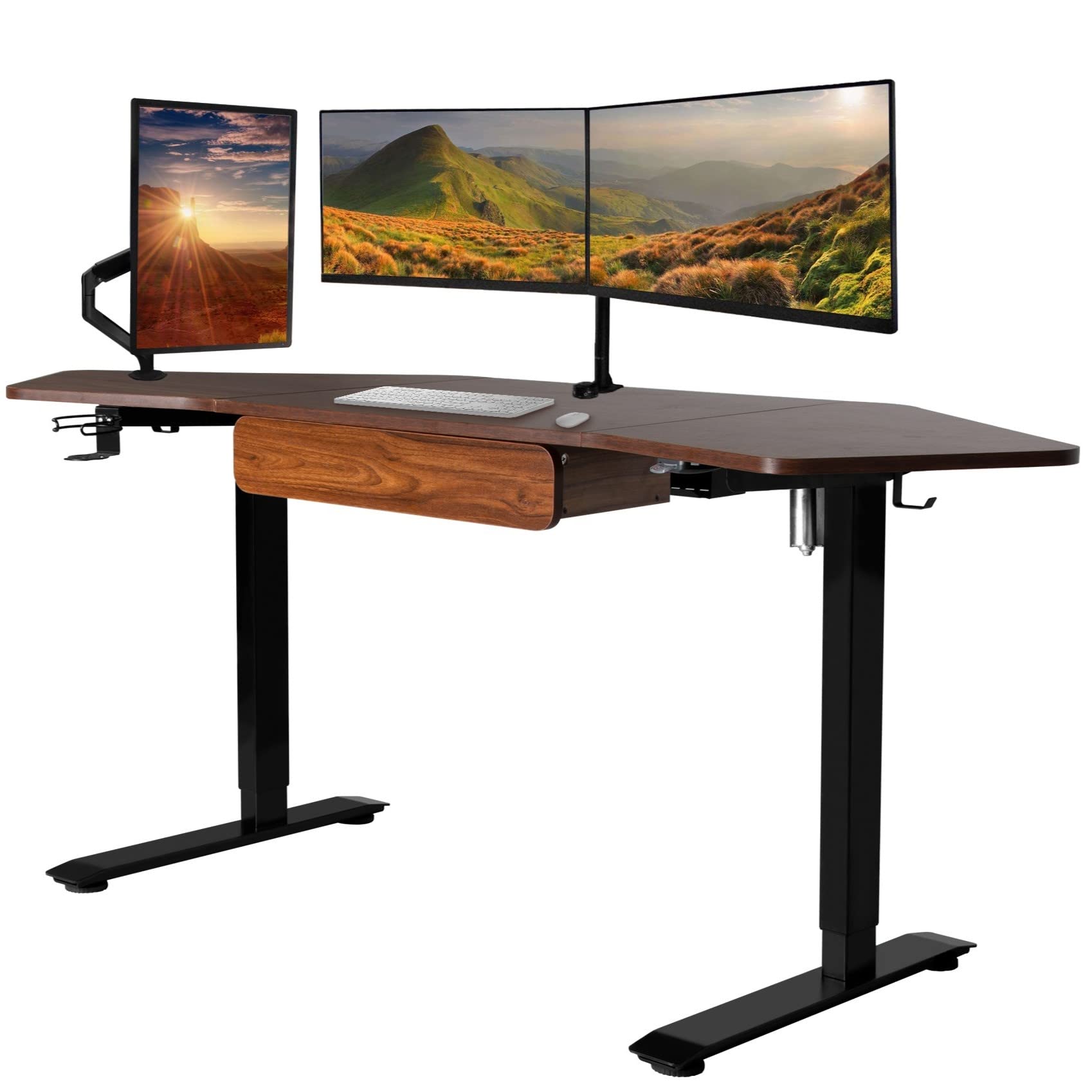 Frassie 71” Electric Standing Desk with LED Control Handle, Adjustable Height Sit Stand Wing-Shaped Desk with Drawer