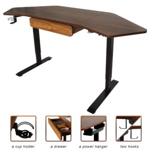 Frassie 71” Electric Standing Desk with LED Control Handle, Adjustable Height Sit Stand Wing-Shaped Desk with Drawer