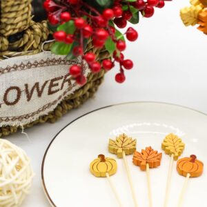 Pumpkins Maple Leaves Fall Cocktail Picks Autumn Theme Toothpicks Fruit Drinks Dessert Sticks Food Sandwich Appetizer Charcuterie Skewers, for Thanksgiving Day Decorations Party Supplies (100)