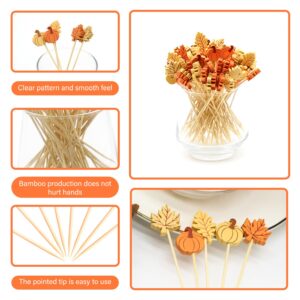 Pumpkins Maple Leaves Fall Cocktail Picks Autumn Theme Toothpicks Fruit Drinks Dessert Sticks Food Sandwich Appetizer Charcuterie Skewers, for Thanksgiving Day Decorations Party Supplies (100)