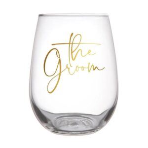 slant collections stemless wine glass bridal shower wedding gift, 20-ounce, the groom