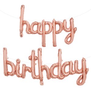 TONIFUL Rose Gold Happy Birthday Balloons Banner, 16 Inch Mylar Foil Script/Cursive Letters Birthday Sign Banner Balloon Reusable Material for Girls Boys Kids & Adults Birthday Decorations