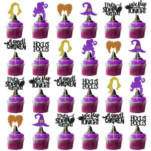 40pcs hocus pocus cupcake toppers, i put a spell on you, i smell children cupcake toppers, halloween hocus pocus baby shower gender reveal party decorations, halloween birthday party decorations