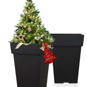 kubvici 20 Inch Tall Planters for Outdoor Indoor Plants, Set of 2 Large Plastic Plant Pots Flower Pot Outdoor Planter for Front Porch Door Balcony Deck with Drainage, with Removable Wheel, Black 20"