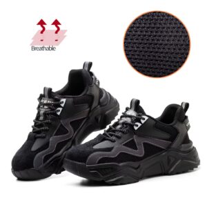 Ruivina Steel Toe Shoes for Women Men Wide fit Work Safety Shoe Lightweight Slip Resistant Comfortable Composite Indestructible Sneakers Black 36