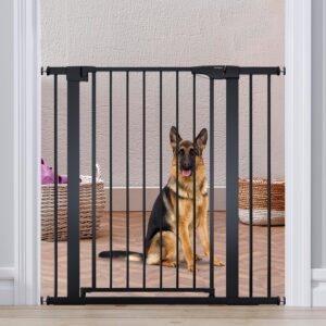 mumeasy 36" high extra tall dog gate, 29.6"-40.5" wide pressure mounted tall baby gate for dog, auto close pet gate with door for stairs,doorways,house,black