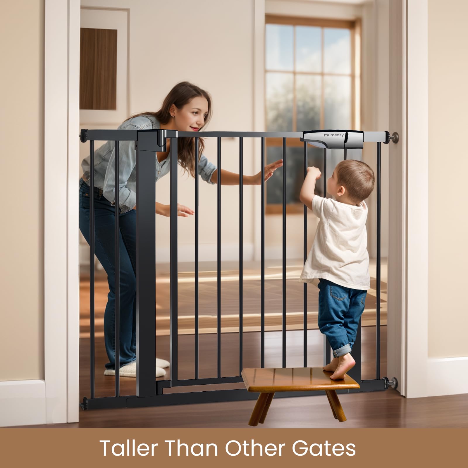 Mumeasy 36" High Extra Tall Dog Gate, 29.6"-40.5" Wide Pressure Mounted Tall Baby Gate for Dog, Auto Close Pet Gate with Door for Stairs,Doorways,House,Black