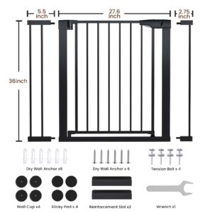 Mumeasy 36" High Extra Tall Dog Gate, 29.6"-40.5" Wide Pressure Mounted Tall Baby Gate for Dog, Auto Close Pet Gate with Door for Stairs,Doorways,House,Black