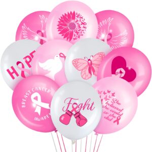 45 Pcs Breast Cancer Awareness Balloons Pink Ribbon Latex Balloons Breast Cancer Balloon Bundle for Women Home Office Breast Cancer Awareness Party Supplies Indoor Outdoor Decor, 12 Inch