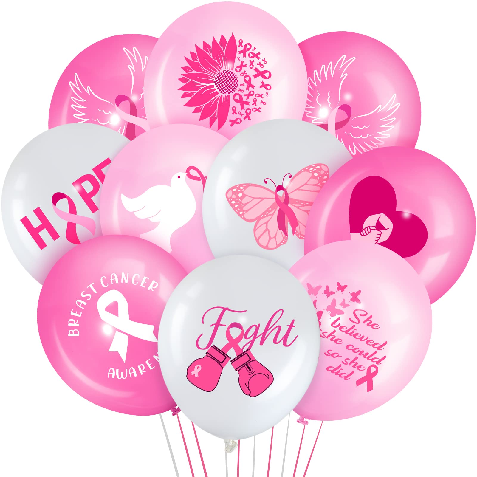 45 Pcs Breast Cancer Awareness Balloons Pink Ribbon Latex Balloons Breast Cancer Balloon Bundle for Women Home Office Breast Cancer Awareness Party Supplies Indoor Outdoor Decor, 12 Inch