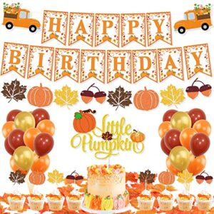 k kumeed little pumpkin party decorations, happy birthday pumpkin banner maple leaves cake topper latex balloons for fall theme baby shower birthday decorations party supplies