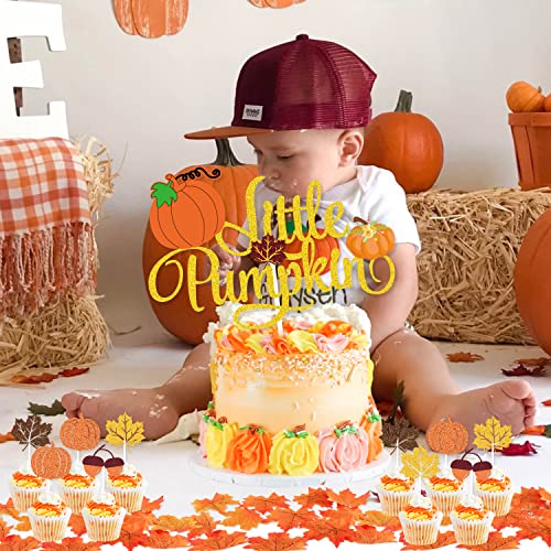 K KUMEED Little Pumpkin Party Decorations, Happy Birthday Pumpkin Banner Maple Leaves Cake Topper Latex Balloons for Fall Theme Baby Shower Birthday Decorations Party Supplies