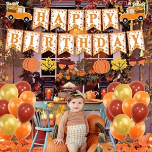 K KUMEED Little Pumpkin Party Decorations, Happy Birthday Pumpkin Banner Maple Leaves Cake Topper Latex Balloons for Fall Theme Baby Shower Birthday Decorations Party Supplies