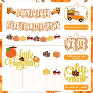 K KUMEED Little Pumpkin Party Decorations, Happy Birthday Pumpkin Banner Maple Leaves Cake Topper Latex Balloons for Fall Theme Baby Shower Birthday Decorations Party Supplies