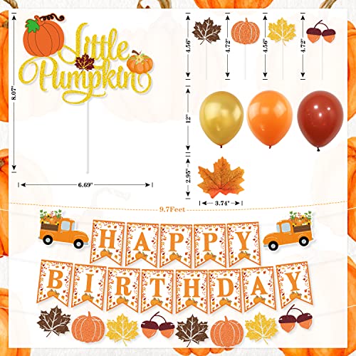 K KUMEED Little Pumpkin Party Decorations, Happy Birthday Pumpkin Banner Maple Leaves Cake Topper Latex Balloons for Fall Theme Baby Shower Birthday Decorations Party Supplies