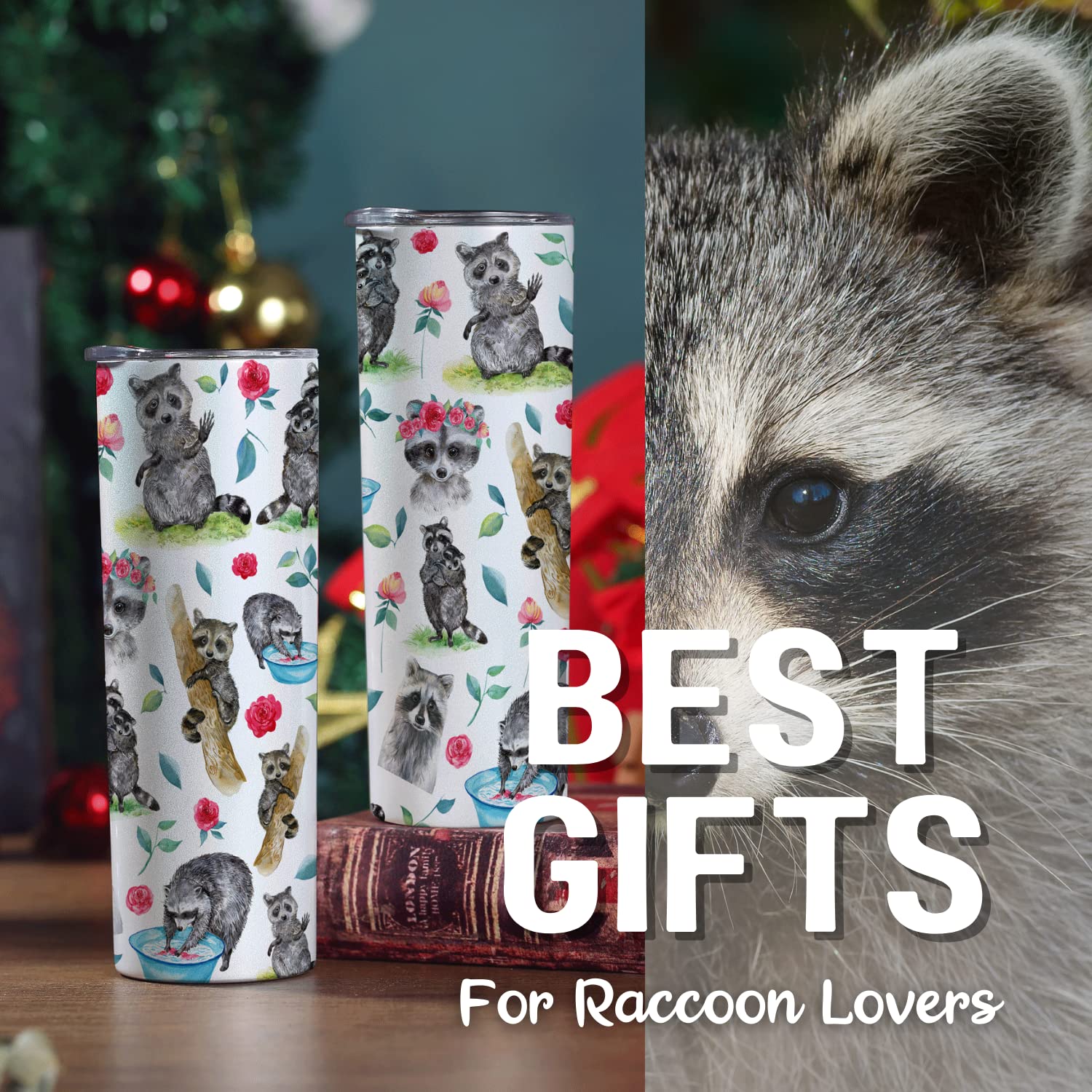 Onebttl Raccoon Gifts for Women, Insulated 20 oz Stainless Steel Skinny Tumbler with Straw, Brush, Lid, and Gifts Box, RACCOON WHISPERER