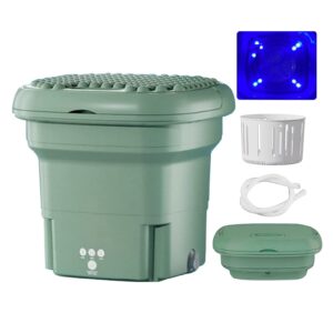portable washing machine mini foldable washer with drain basket spin dryer,small collapsible bucket washer for camping,travel,apartment,dorm green