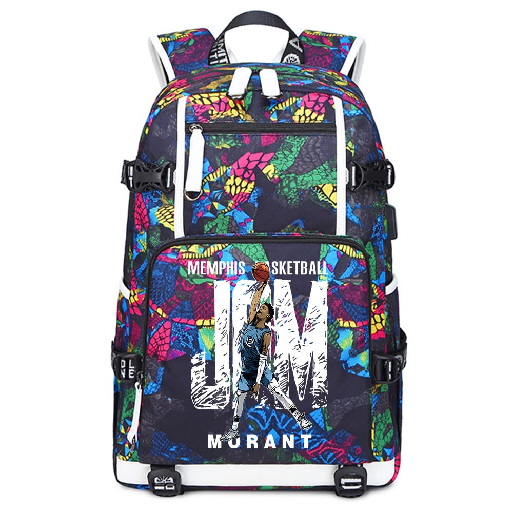 Ansigeren No. 12 Basketball Player Star JA Creative Backpacks Sports Fan Bookbag Travel Student Backpack with USB Charging Port (a)