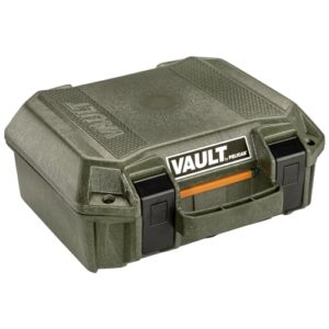 pelican vault - v100 multi-purpose hard case with foam for camera, drone, equipment, electronics, sportman's pistol case, and gear (od green)