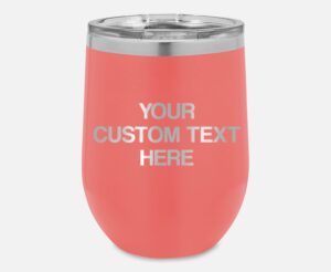 teeamore personalized stemless wine cup 12oz add your text name stainless steel vacuum insulated wine tumbler with lid coral